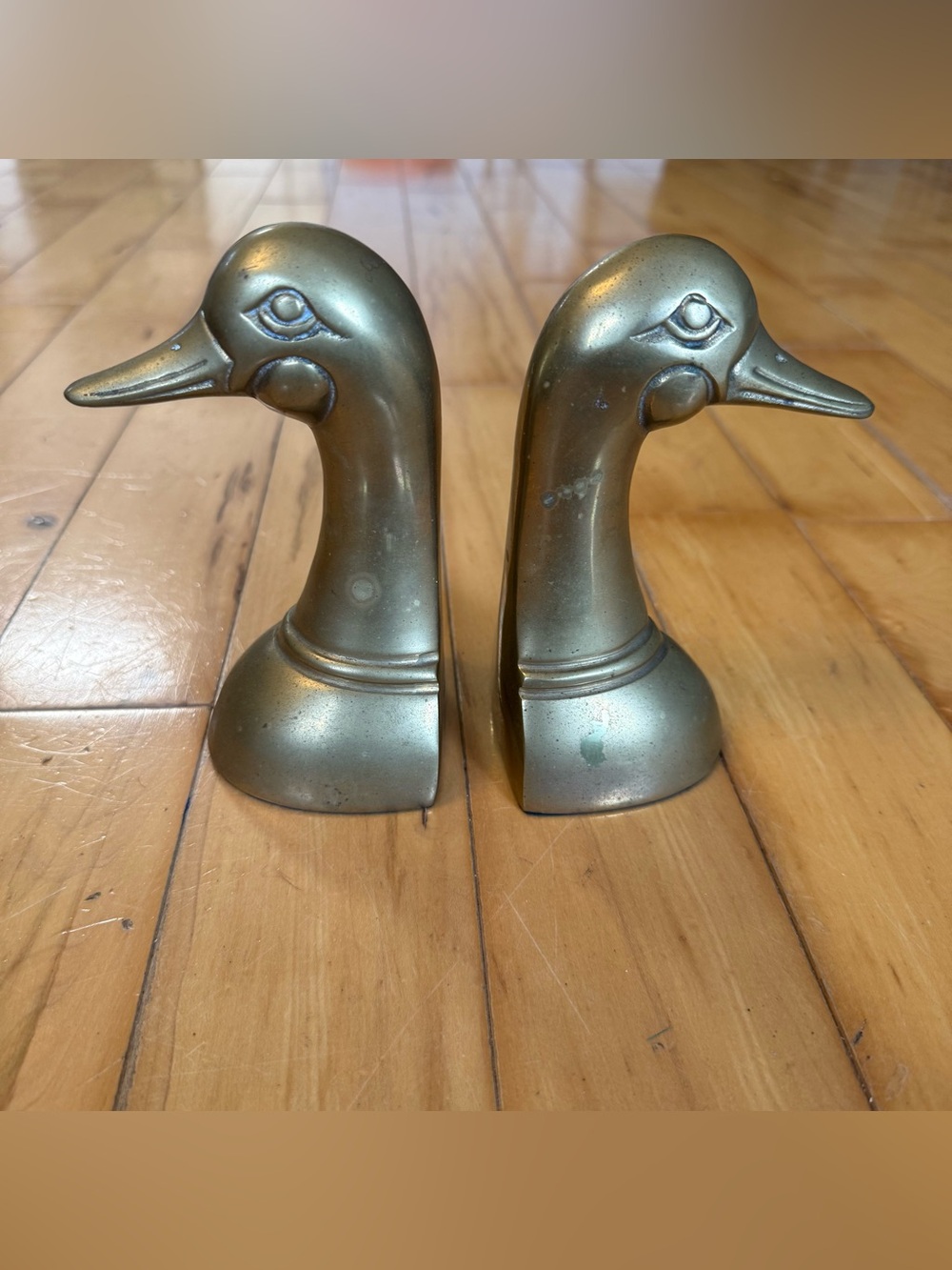 Vintage Brass Duck Head Bookends - Metallic Gold Pair